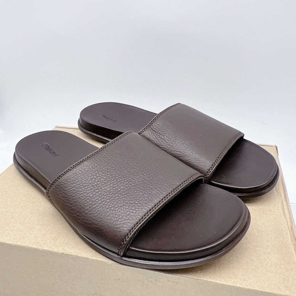 Olukai Olali Men's Slides Sandals Dark Java Brown Leather Size EU 45 US 12